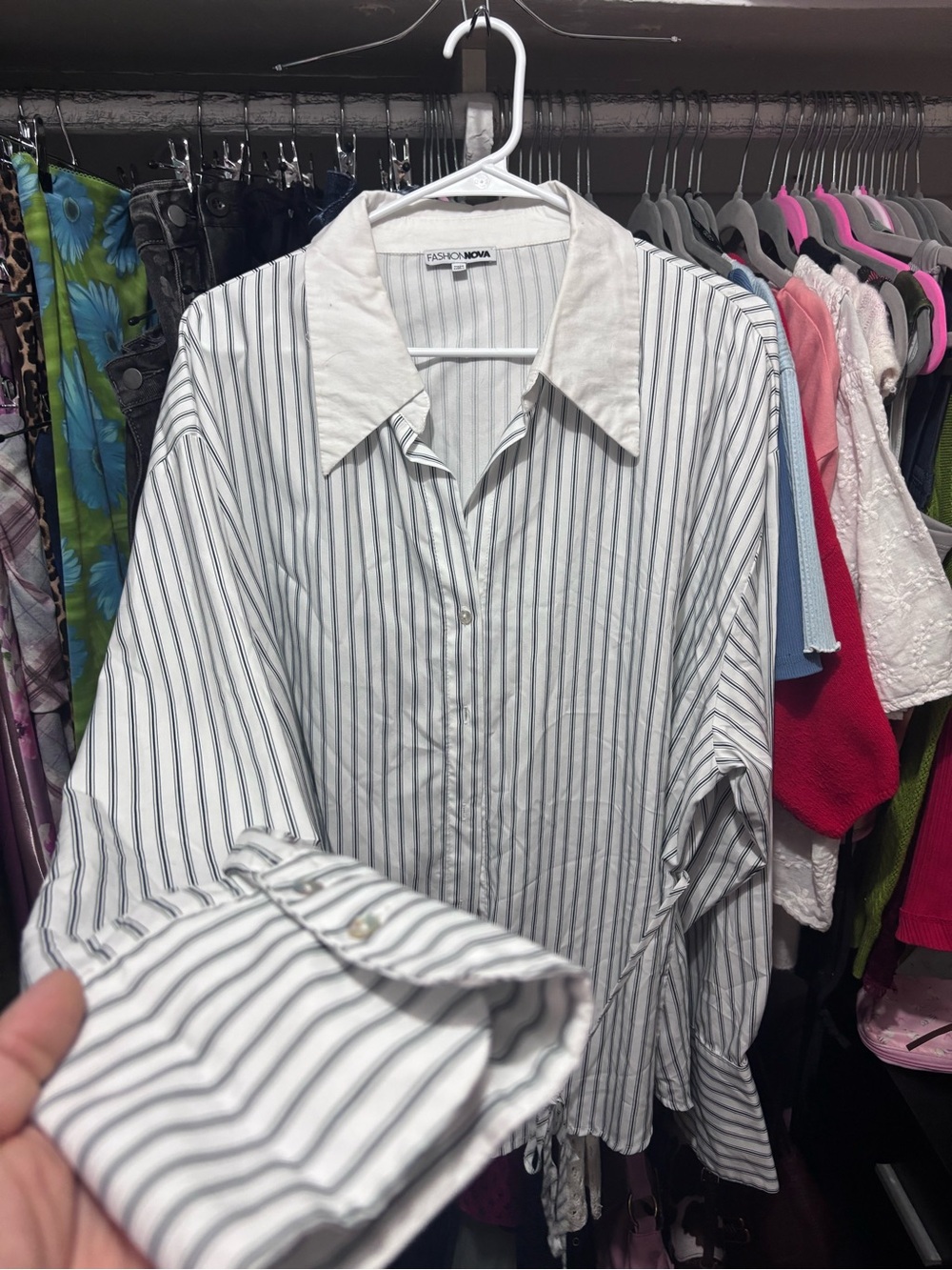 Fashion Nova White and black Striped Button-Up Shirt